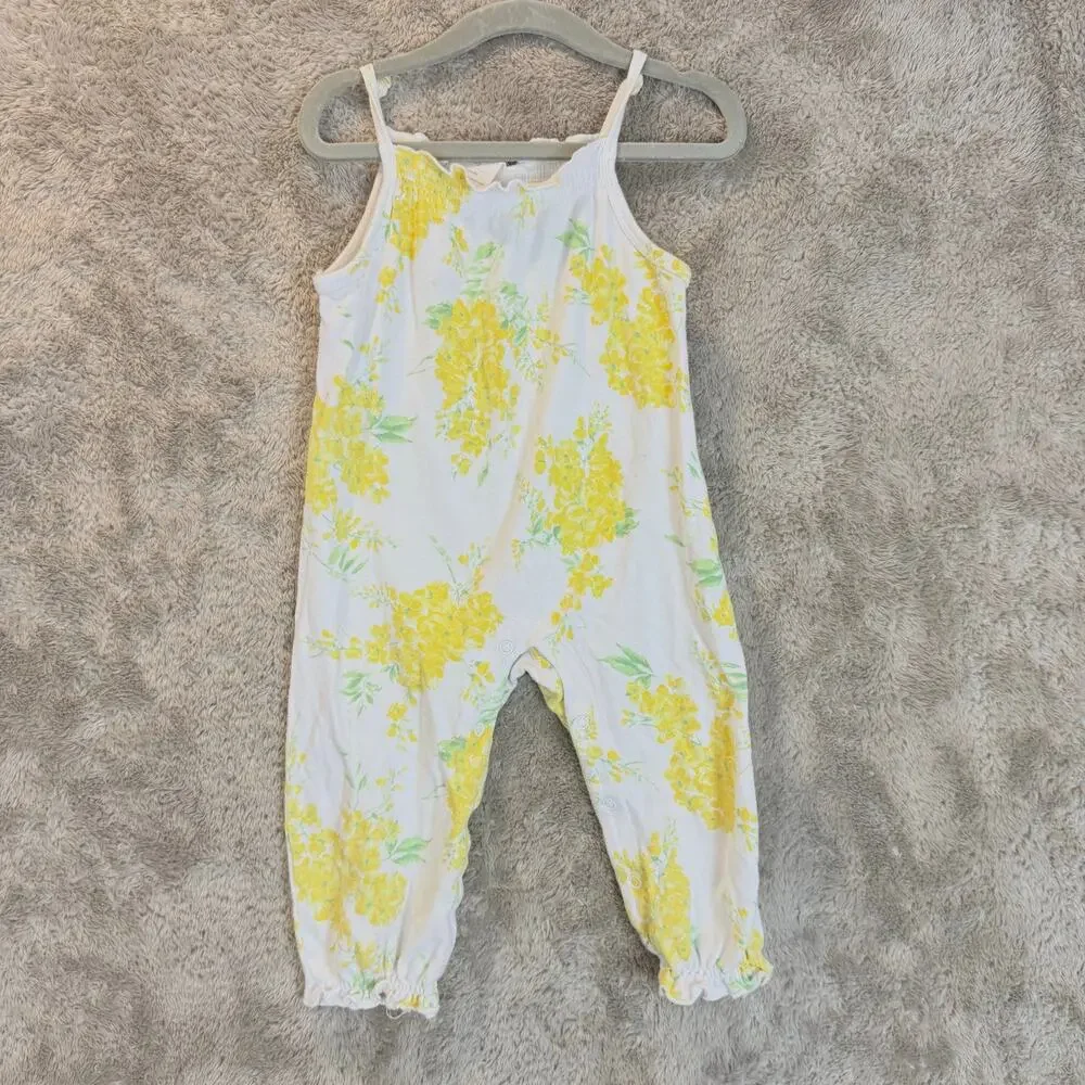 Laura Ashley Baby Romper 24 Months Smocked Jumpsuit Yellow Floral Girls